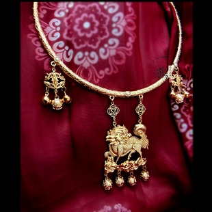 一鹤原创 麒麟铃铛项圈 明制百搭汉服复古风国风醒狮子项链长命锁