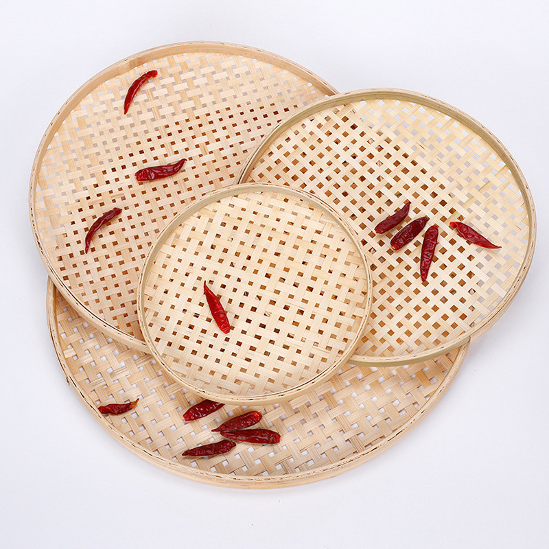 竹编有孔圆簸箕装饰竹匾竹筛子幼儿园装饰做手工diy竹匾竹制品