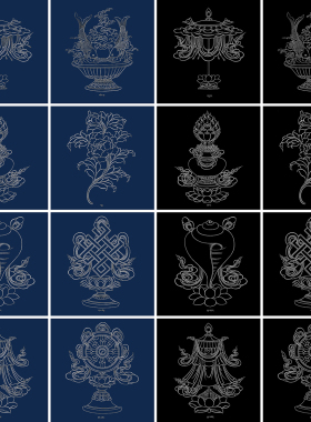 吉祥八宝纯棉油画布唐卡描金