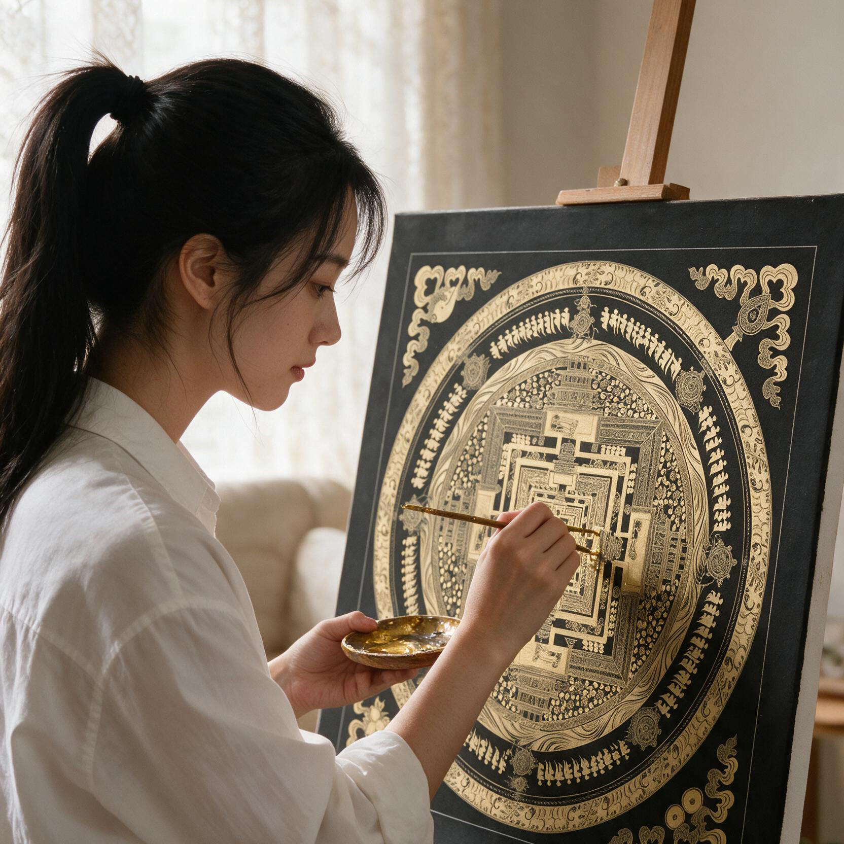 西藏唐卡描金 时轮金刚坛城线描 佛像涂色 diy手绘非偏远包邮