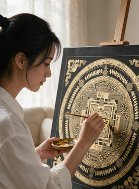 纯棉油画布唐卡描金线稿