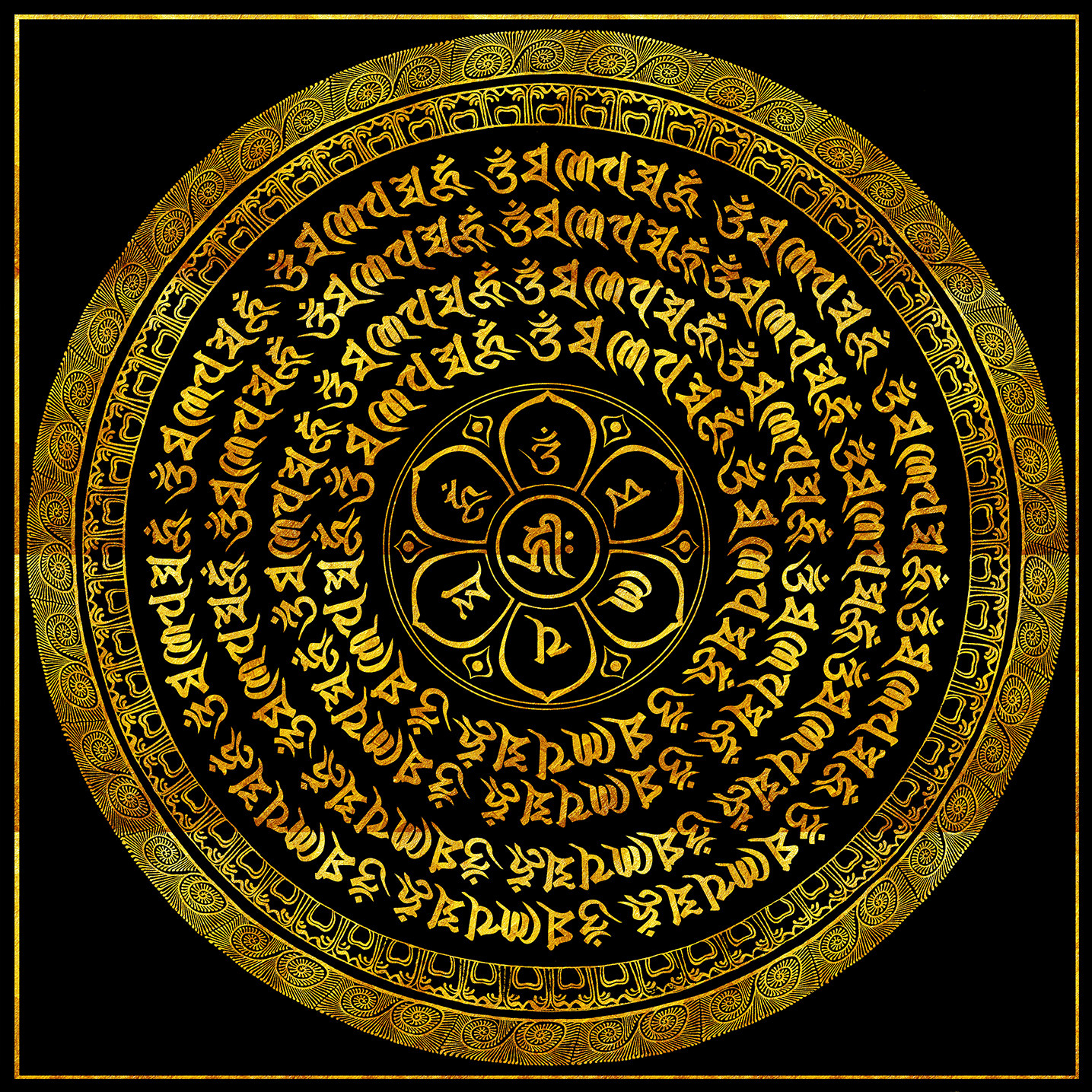 六字真言唐卡描金 涂色 六字大明咒 种子字 坛城 咒轮40cm 60cm