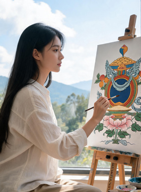 唐卡描金纯棉油画布热贡唐卡