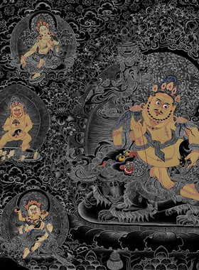 五色财神纯棉油画布唐卡描金