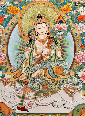 普贤菩萨纯棉油画布唐卡描金