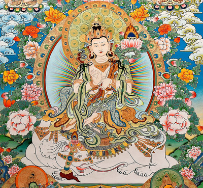 普贤菩萨纯棉油画布唐卡描金