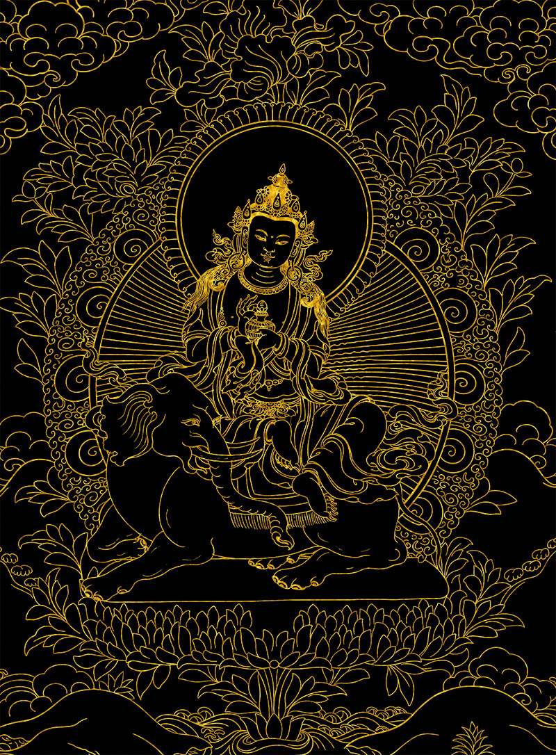 西藏唐卡 普贤菩萨描金线稿  本命佛属龙属蛇 佛像涂色上色自己画