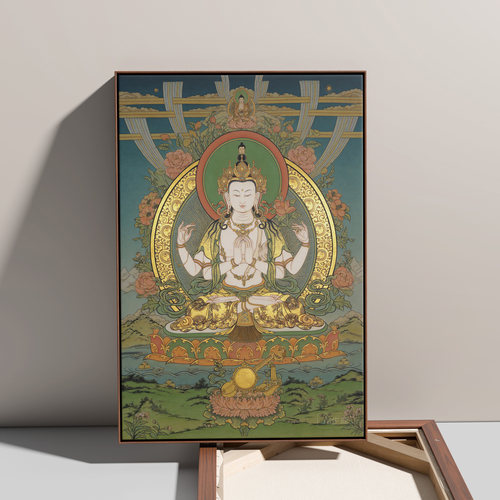四臂观音手绘DIY唐卡描金