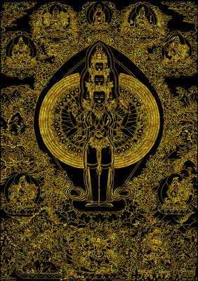 描金热贡唐卡纯棉油画布西藏