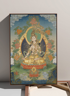大白伞盖佛母纯棉油画布唐卡描金