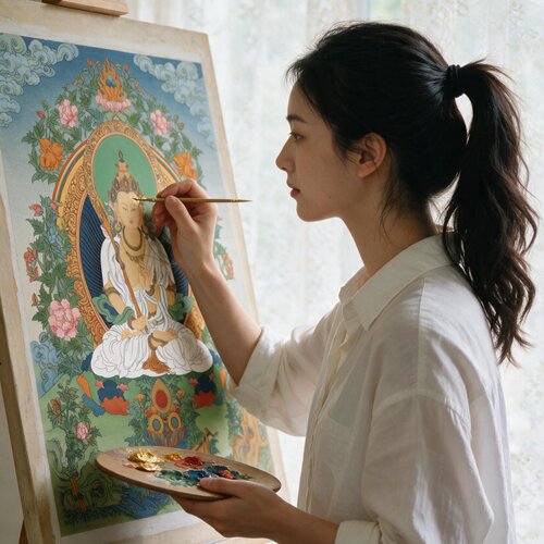 本命佛虚空藏菩萨唐卡画布描金diy减压手工线稿十二生肖守护唐卡