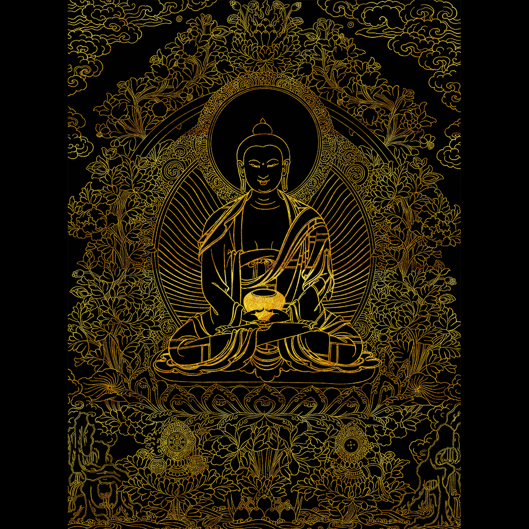 属狗猪本命佛 阿弥陀佛唐卡白描底稿手绘diy消磨时间减压手工修行