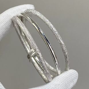 手工999纯银三生三世手镯满天星钉砂银手镯三环叠戴手环简约礼物