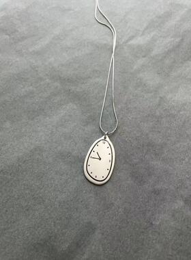 手工999纯银情侣时钟项链