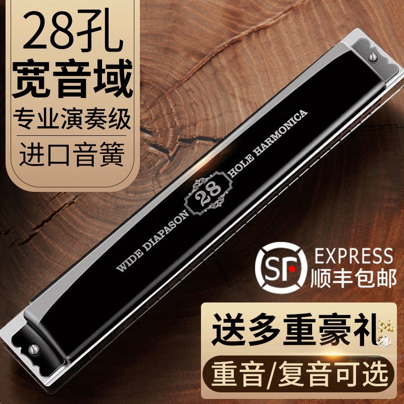 德国进口音簧28孔c重音复音口琴宽音域高端成人初学准专业演奏级