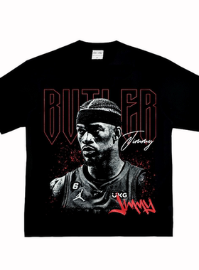 吉米 巴特勒 Butler 街头篮球复古VTG纯棉小领口做旧长短袖tT恤潮