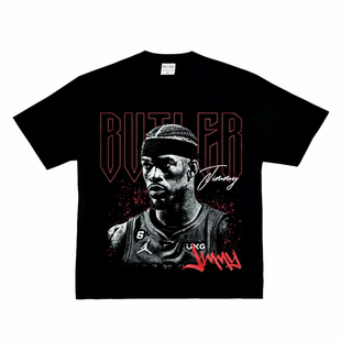 街头篮球复古VTG纯棉小领口做旧长短袖 Butler tT恤潮 巴特勒 吉米