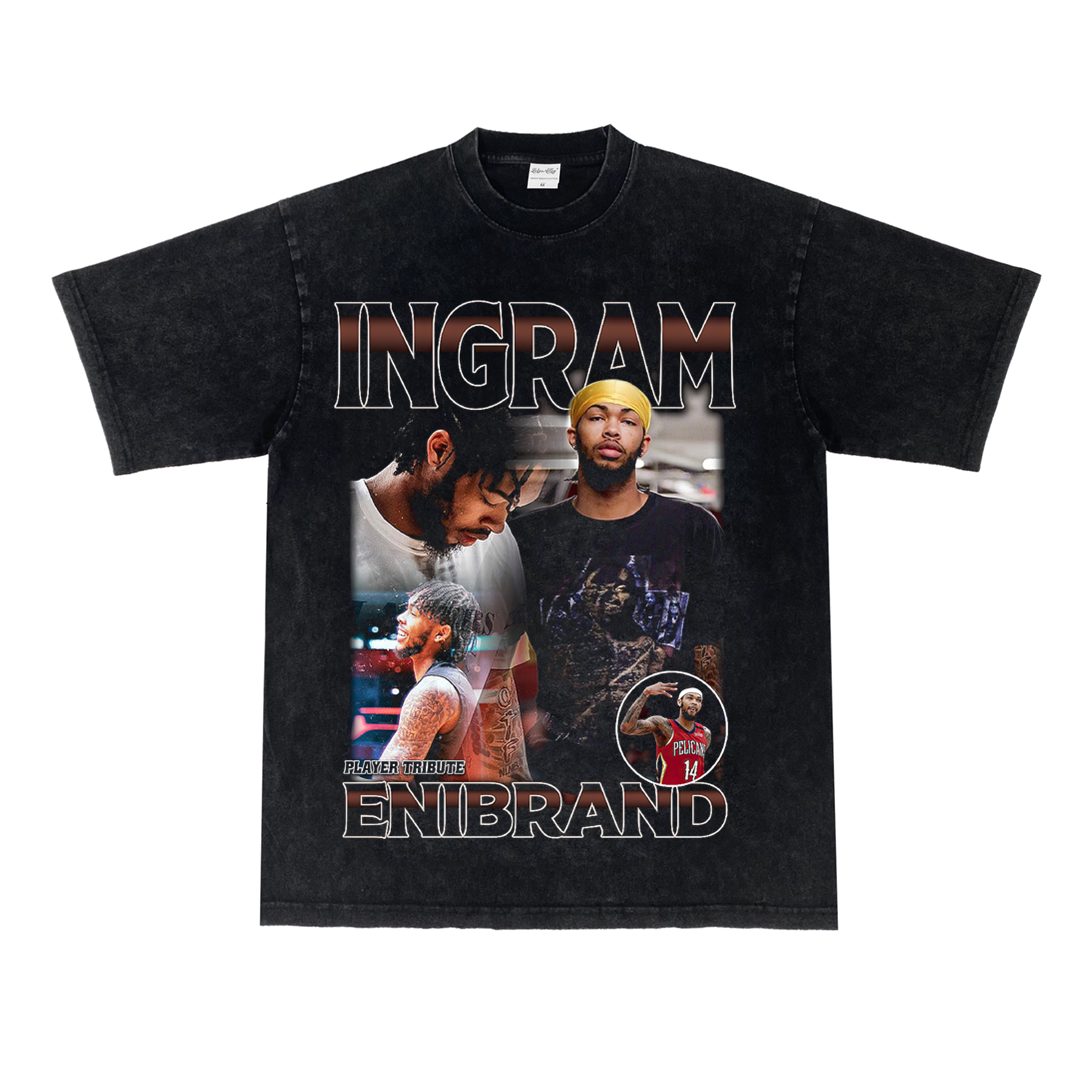 莺歌-英格拉姆美式篮球小领口做旧街头复古宽松长短袖重磅纯棉t恤