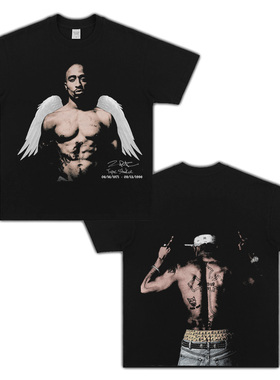 2PAC图派克Tupac西海岸Vintage嘻哈短袖街头人像复古饶舌美式T恤