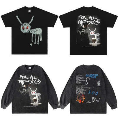 Drake德雷克For All The Dogs专辑联名印花短袖 美式小领口长袖
