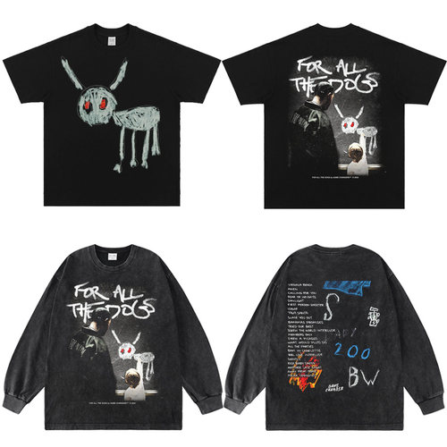 Drake德雷克For All The Dogs专辑联名印花短袖 美式小领口长袖