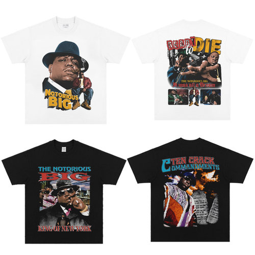 BIG. Biggie Smalls vintage说唱嘻哈短袖 美式小领口纯棉T恤