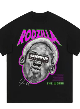 罗德曼Rodman美式复古篮球嘻哈圆领t恤纯棉印花男女春夏短袖