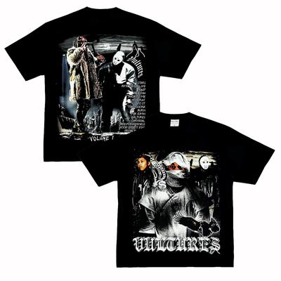 侃爷 VULTURES 专辑美式小领口做旧复古街头嘻哈摇滚说唱短袖tT恤