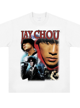 JayChou致敬重磅纯棉小领口复古美式Vintage周杰伦T恤嘻哈男短袖