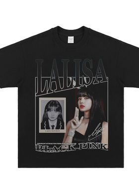 照片印花Lisa休闲美式复古高街短袖洗水做旧T恤潮流男女同款
