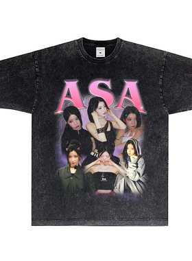 BABYMONSTER组合ASA同款 纯棉亲肤宽松复古印花透气短袖t恤男女款