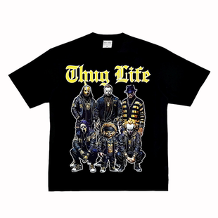 全员恶人 小丑 鬼娃 杰森 弗莱迪 猛鬼街 街头复古美式长短袖tT恤