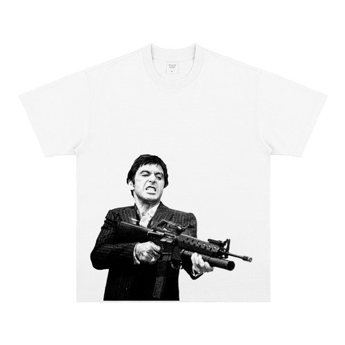 VINTAGE SCARFACE 疤面煞星印花国潮宽松小领口重磅短袖T恤