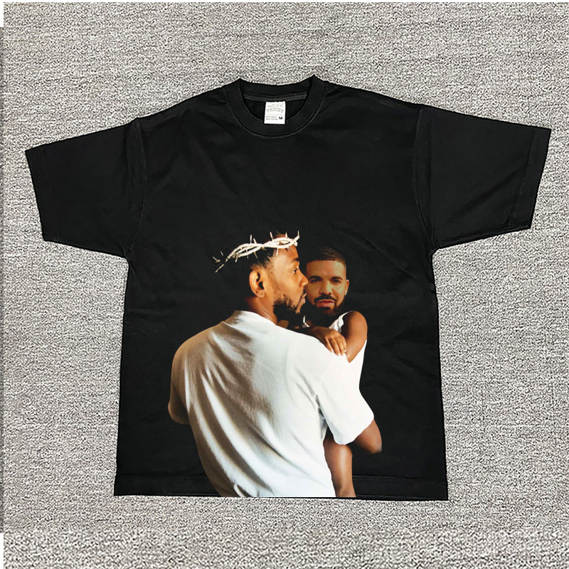 恶搞Kendrick Lamar 美式说唱做旧复古 Drake嘻哈纯棉重磅短袖T恤