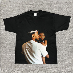恶搞Kendrick Lamar 美式说唱做旧复古 Drake嘻哈纯棉重磅短袖T恤