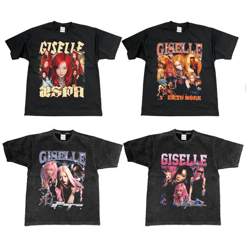 Giselle吉赛尔女团Aespa美式复古做旧纯棉短袖T恤数码直喷透气