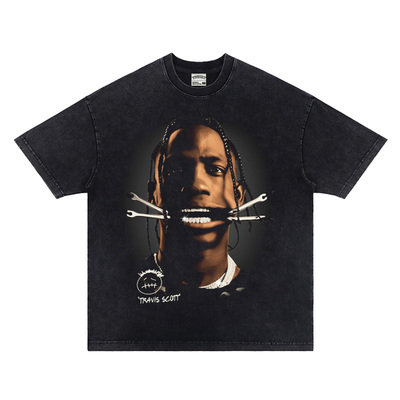 TravisScott斯科特人像浮夸搞怪印花短袖宽松嘻哈说唱美式高街潮
