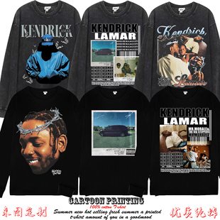 Kendrick Lamar tee 功夫肯尼DAMN嘻哈美式说唱复古纯棉长袖T恤男