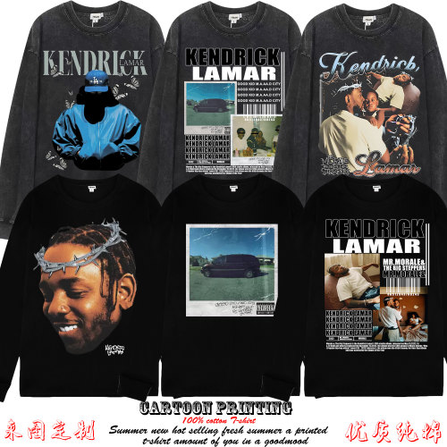 Kendrick Lamar tee 功夫肯尼DAMN嘻哈美式说唱复古纯棉长袖T恤男