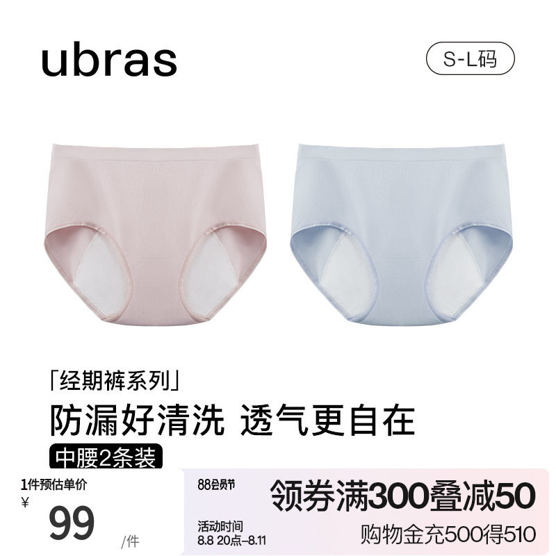 ubras莫代尔经期安全内裤女士夏季薄款防侧漏中高腰月经姨妈裤2条使用感如何?
