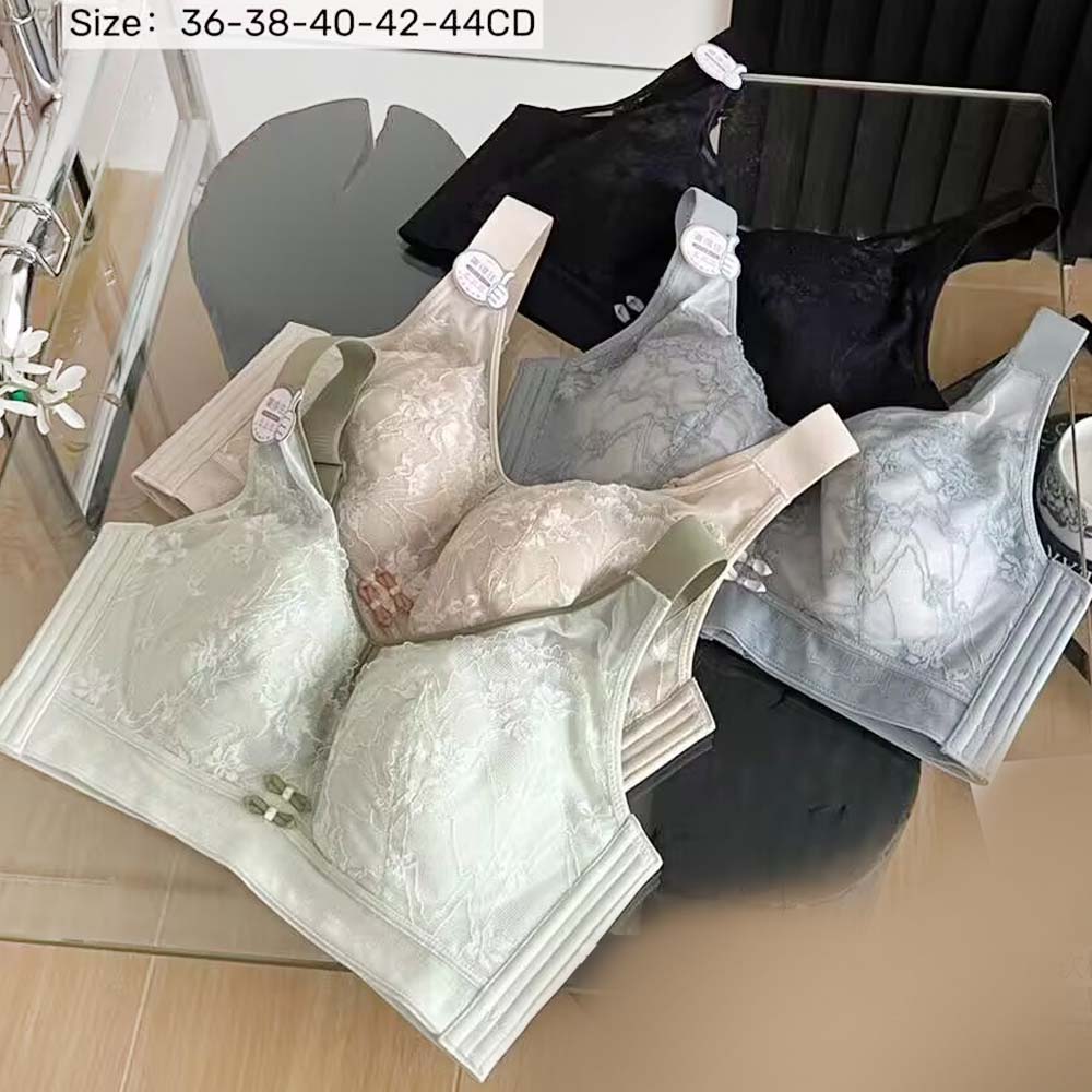 纸片杯大码薄款调整型收副乳文胸女无钢圈聚拢蕾丝大胸显小内衣CD