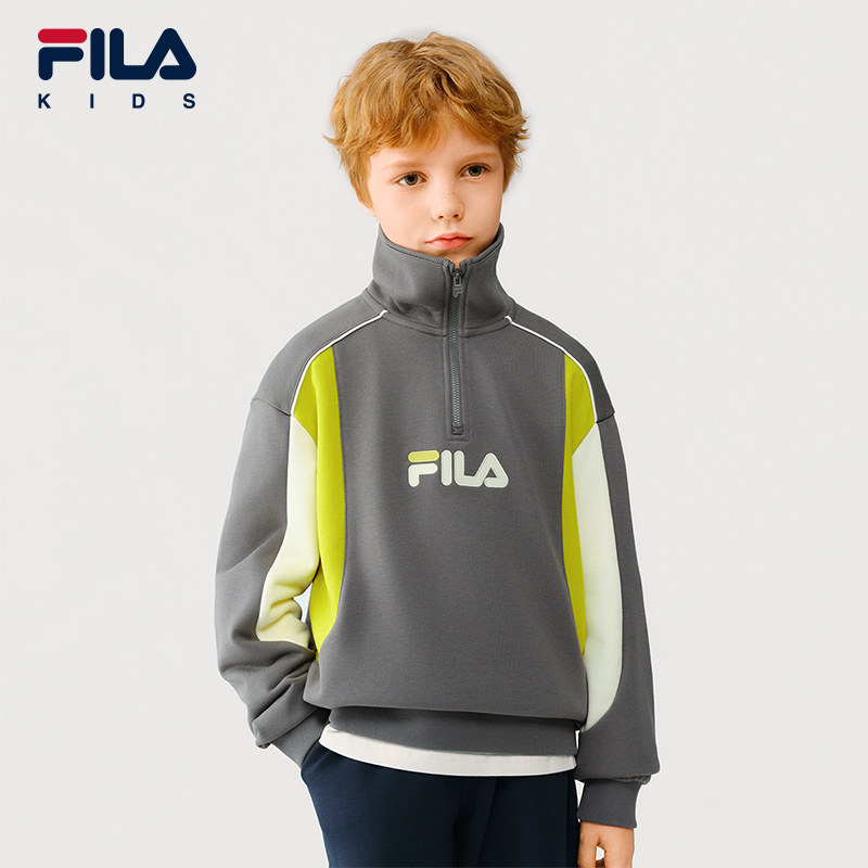 FILA 斐乐童装儿童卫衣2026秋季新款男女童套头针织上衣立领挡风
