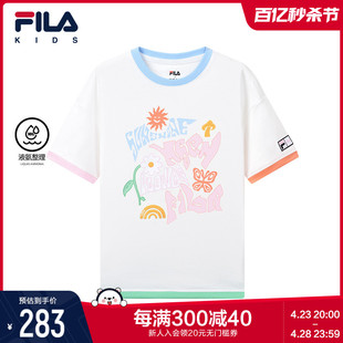 MSGM斐乐童装 女童夏装 夏季 FILA T恤女童打底衫 儿童纯棉短袖 新款