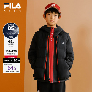 FILA斐乐儿童红色外套衣服2025年春季 男童梭织保暖两件套潮 新款