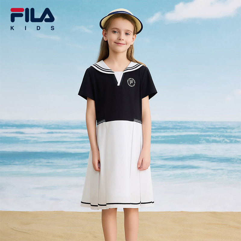 FILA斐乐童装儿童连衣裙海军领2025年夏季新款女中大童学院风裙子