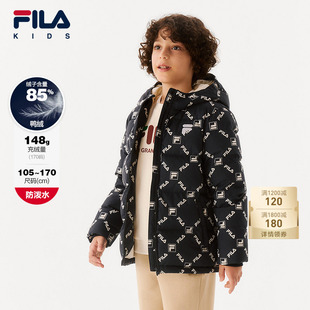 FILA 斐乐童装儿童羽绒服冬季款男童常规保暖休闲老花连帽外套