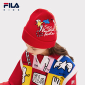 中大童新年款 FILA斐乐儿童红色帽子2025年冬季 新款 针织帽拜年帽潮
