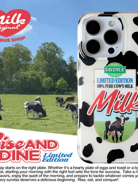 VA胜利大道“牛奶”美式复古双层全包印花手机壳适用iPhone16Promax苹果15 14原创小众高级创意