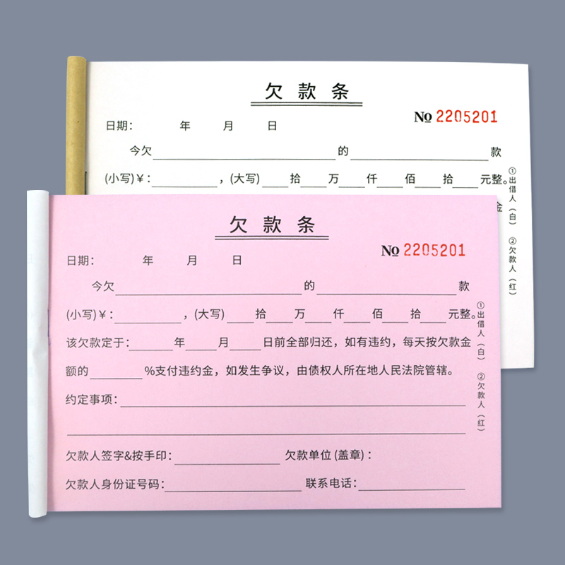 欠款条欠条本欠款单欠款条正规借条借款清单凭证欠据欠个人货款单