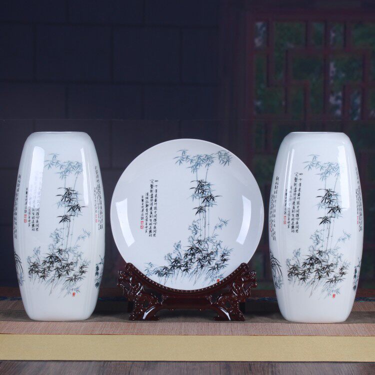 景德镇花瓶摆件 梅兰竹菊三件套装饰摆件